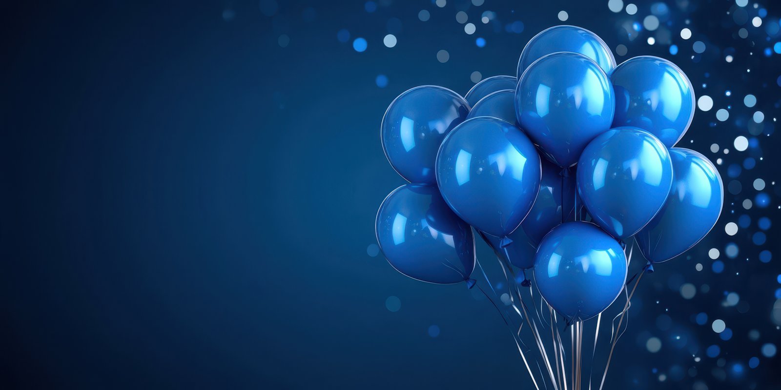 Bright blue balloons fill the air, creating a festive atmosphere during a celebration or party
